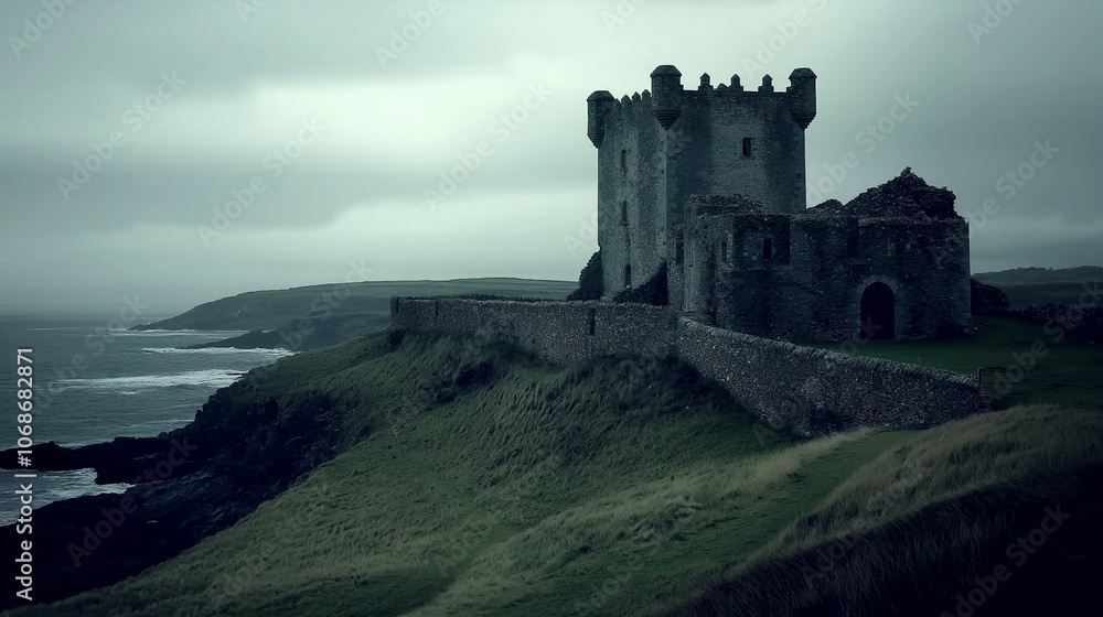 Castle on the Cliff Overlooking the Stormy Sea. Castle on the Cliff Overlooking the Stormy Sea.