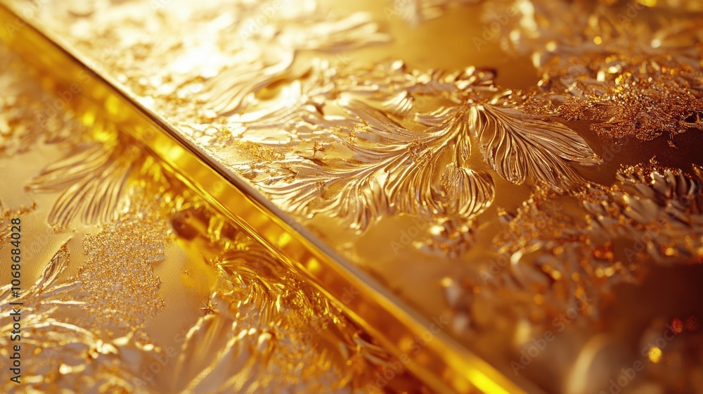 A gleaming gold bar with intricate detailing, its smooth, shiny surface exuding luxury, wealth, and stability in the financial world. A gleaming gold bar with intricate detailing, its smooth, shiny surface exuding luxury, wealth, and stability in the financial world.