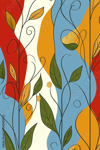 Vibrant tropical leaves in bold colors. Bright colorful pattern against a light backdrop. Concept of nature's beauty