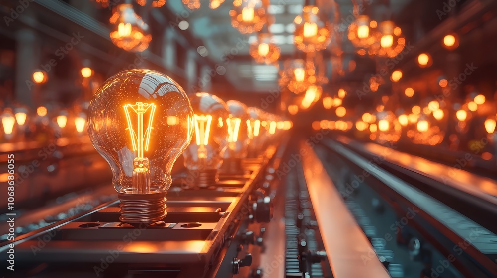 Surreal Idea Factory with Glowing Light Bulbs on Conveyor Belts Symbolizing Innovation and Creativity Surreal Idea Factory with Glowing Light Bulbs on Conveyor Belts Symbolizing Innovation and Creativity
