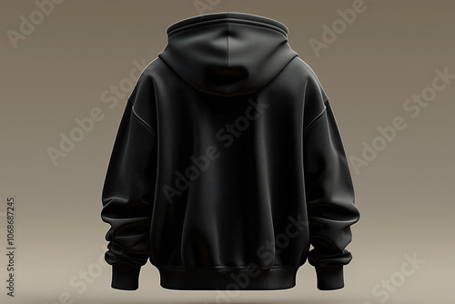 Modern black hoodie, smooth texture, synthetic fabric. photo