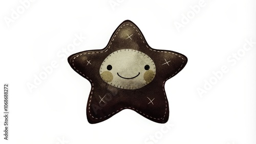 Brown Star-Shaped Plush Toy with Stitched Details and a Smiling Face photo