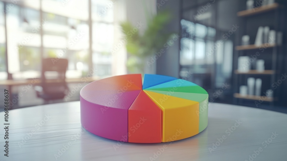 Fototapeta premium A colorful pie chart model on a table, representing data or statistics in a modern office.