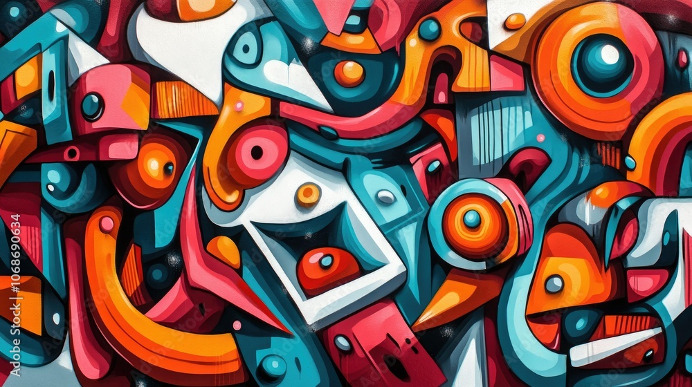 A vivid graffiti mural with powerful city characters and abstract, bold shapes, representing the intersection of urban culture, art, and rebellion. A vivid graffiti mural with powerful city characters and abstract, bold shapes, representing the intersection of urban culture, art, and rebellion.