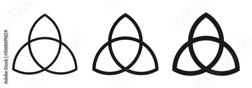 Triquetra symbol. Celtic trinity knot sign. Viking and pagan logo label. Christianity holy trinity. Vector illustration image.