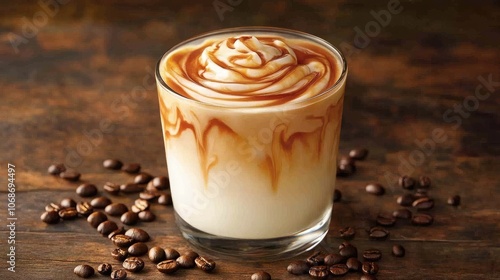 Creamy Coffee Drink with Swirls and Beans