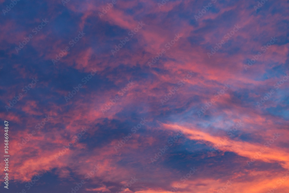 Blue and pink clouds on sky at sunset Blue and pink clouds on sky at sunset