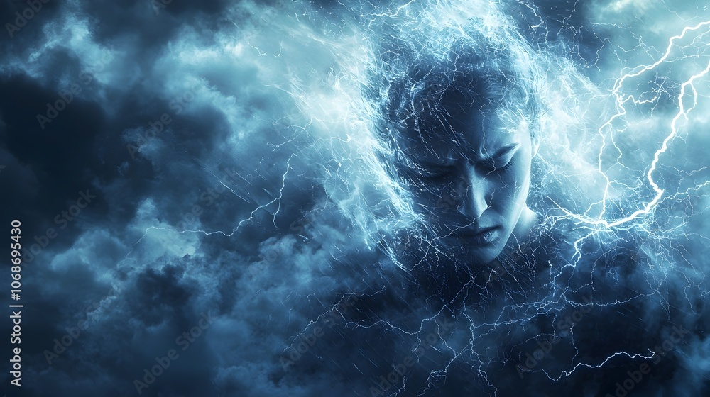 Resilient Figure Stands Defiant Amidst Electrifying Storm of Emotions and Elements Resilient Figure Stands Defiant Amidst Electrifying Storm of Emotions and Elements