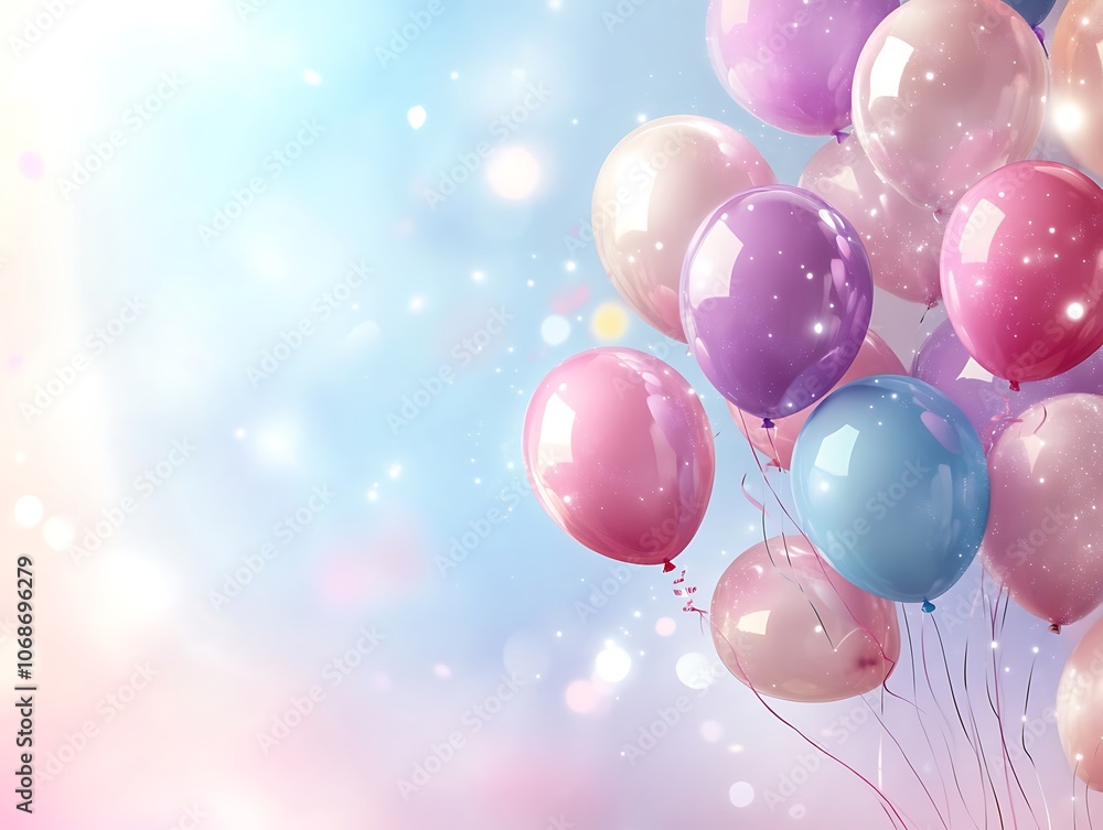 Pastel Balloons Floating Against a Softly Blurred Background Pastel Balloons Floating Against a Softly Blurred Background