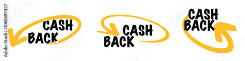 loyalty program. Money refund label. Return money service for partner program. Bonus cash back icon.