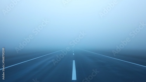 Empty Road Disappearing into Fog.