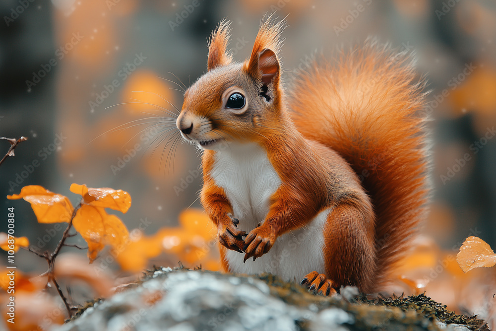 Fototapeta premium Squirrel is sitting on a rock
