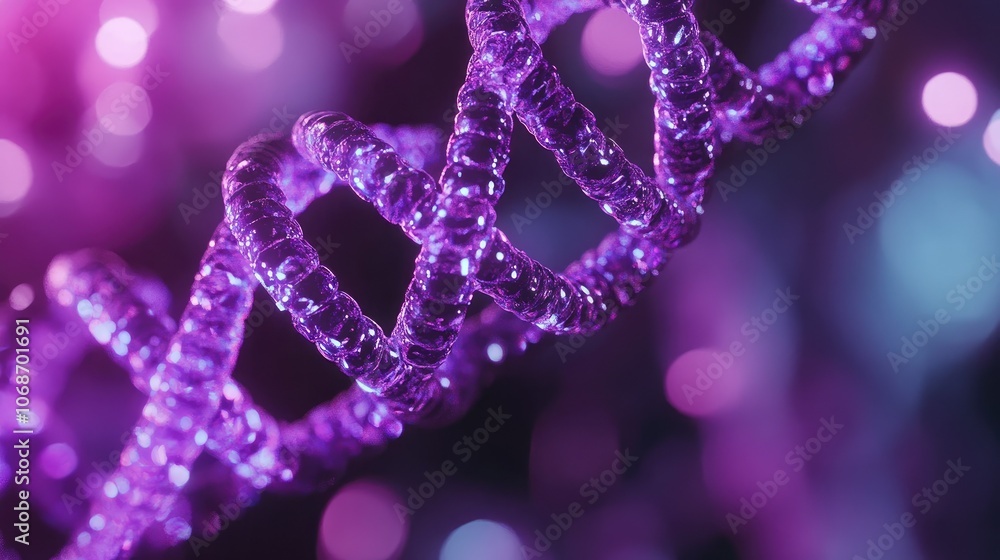 Close-up of a purple chromosome with blurred surroundings, emphasizing the beauty and complexity of DNA in a scientific context Close-up of a purple chromosome with blurred surroundings, emphasizing the beauty and complexity of DNA in a scientific context