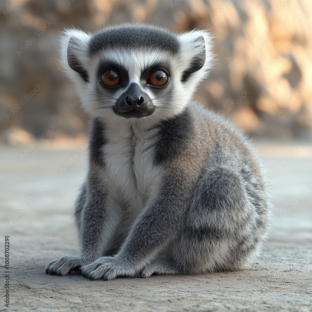 Obraz premium Baby lemur is sitting on the ground