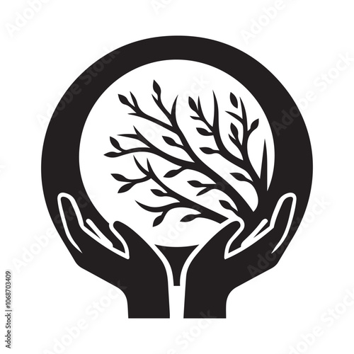 Holding Tree With Moon Silhouette Vector Illustration photo