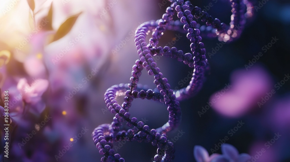 Purple chromosome in the center of the image, with a blurred background, for a clean, modern representation of genetic science and research Purple chromosome in the center of the image, with a blurred background, for a clean, modern representation of genetic science and research