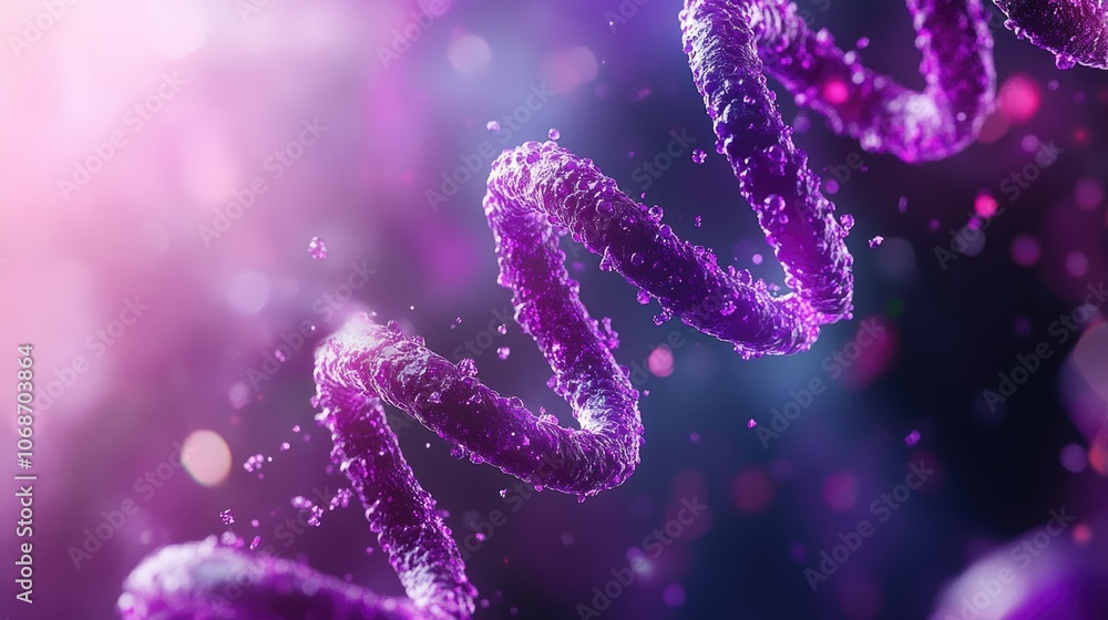 Purple chromosome in the center of the image, with a blurred background, for a clean, modern representation of genetic science and research Purple chromosome in the center of the image, with a blurred background, for a clean, modern representation of genetic science and research