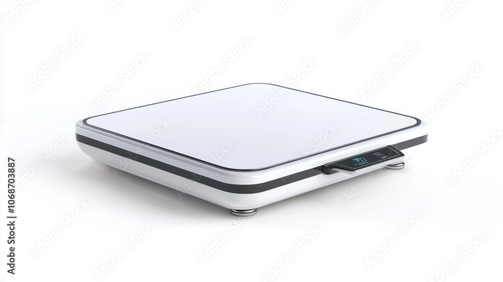 Digital scale with a compact design, isolated on a white background, perfect for kitchen or fitness themes Digital scale with a compact design, isolated on a white background, perfect for kitchen or fitness themes