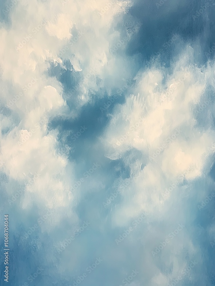 Blue sky with soft white clouds painted on canvas. Blue sky with soft white clouds painted on canvas.