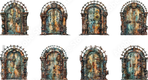 steampunk vintage door watercolor clipart