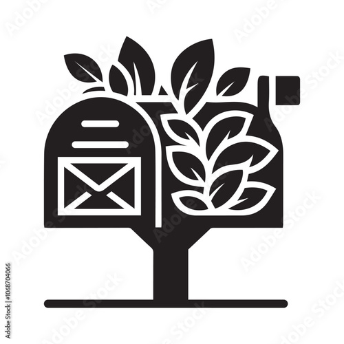 Mailbox With Leaf Icon Silhouette Vector Illustration