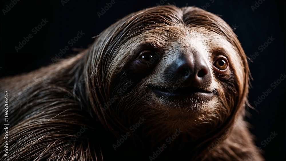 Fototapeta premium Close-Up Photo of a Sloth Wide eyes Black Background