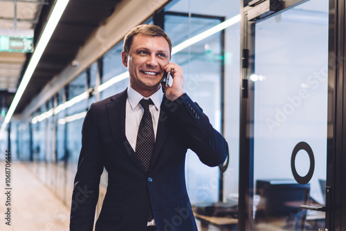 Businessman talking on phone in office