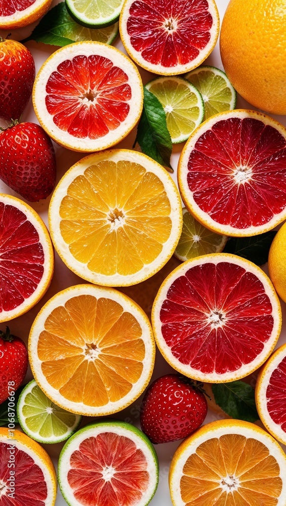 Bright summer fruit background with citrus for refreshing energy Bright summer fruit background with citrus for refreshing energy