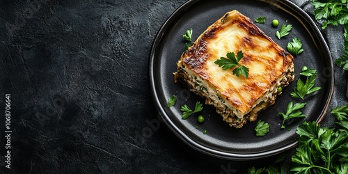 Wallpaper Mural Ceramic Dish with a Slice of Greek Moussaka Garnished with Parsley Torontodigital.ca