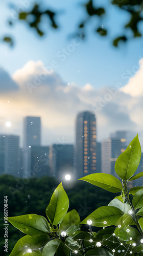 Innovative ecofuturistic cityscapes merging green spaces with urban infrastructure photo