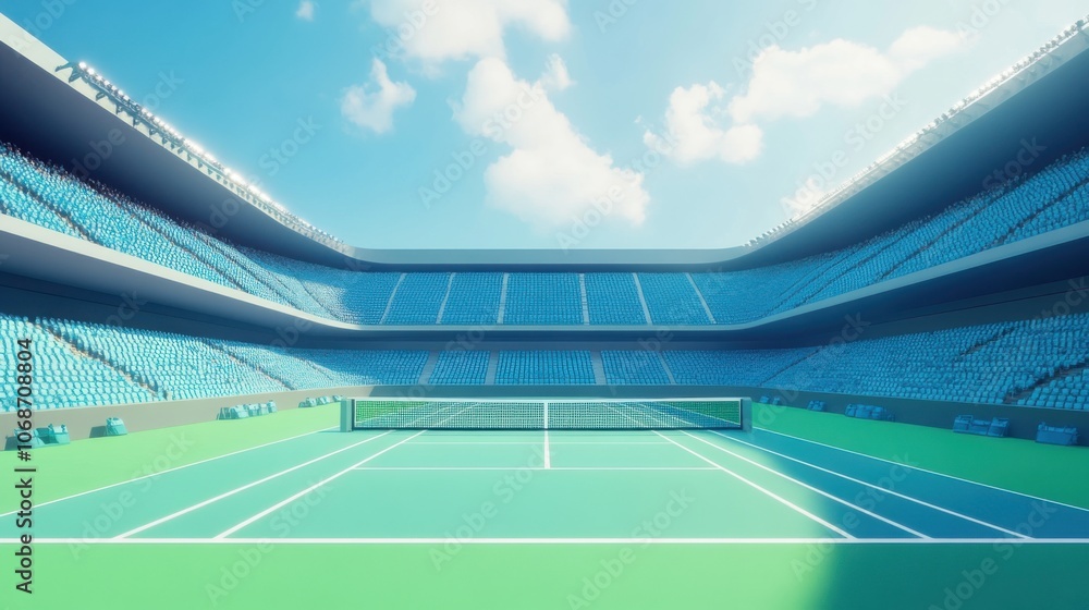 Fototapeta premium A Pause in the Action: The Humble Tennis Ball, Center Stage on a World-Famous Court
