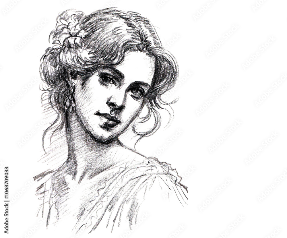 portrait of a woman pencil drawing for card illustration decoration portrait of a woman pencil drawing for card illustration decoration