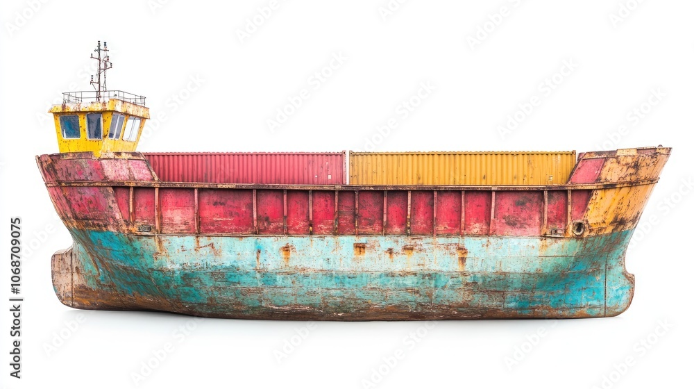 Container ship with cargo, future of logistics, isolated on white background Container ship with cargo, future of logistics, isolated on white background