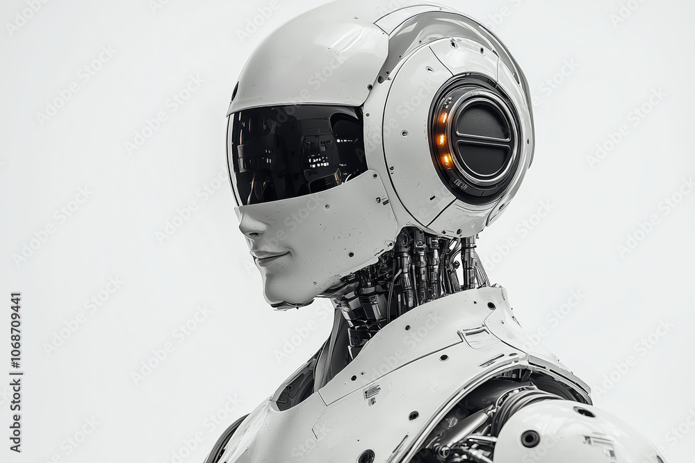 Detailed robot with large lens and mechanical components. Detailed robot with large lens and mechanical components.