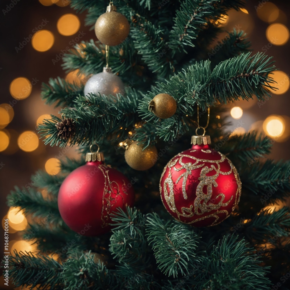 The Christmas tree sparkles with vibrant decorations The Christmas tree sparkles with vibrant decorations
