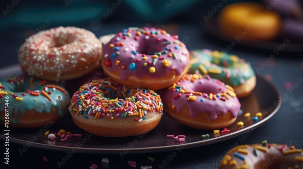 Chocolate donuts with various toppings . Homemade donuts with chocolate glaze toppings. Chocolate donuts with various toppings . Homemade donuts with chocolate glaze toppings.
