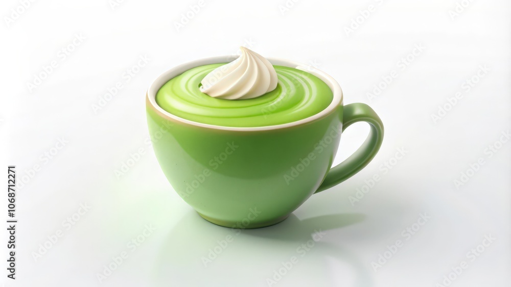 Fototapeta premium Green Ceramic Mug Filled with Green Liquid and Whipped Cream
