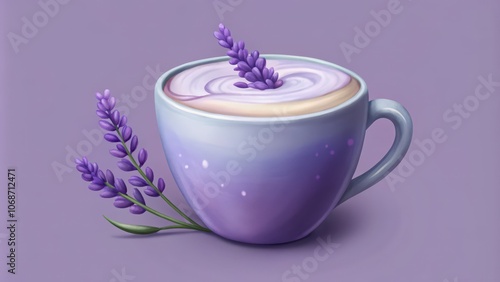 Lavender-Infused Creamy Drink in a Purple Mug photo