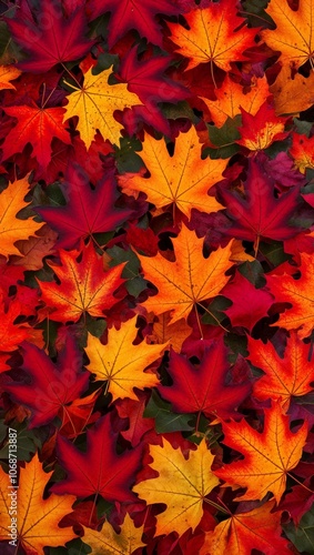 Vibrant autumn leaves background with rich reds and oranges