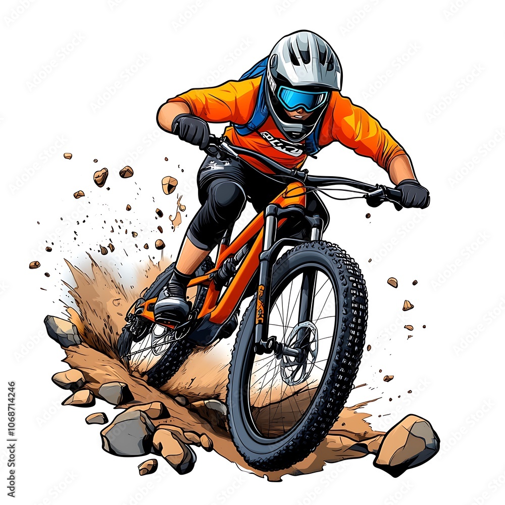 Mountain Biker Riding Down Rocky Trail Mountain Biker Riding Down Rocky Trail