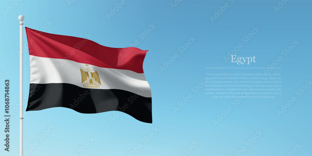 Waving Flag of Egypt Against Clear Blue Sky Copyspace Waving Flag of Egypt Against Clear Blue Sky Copyspace