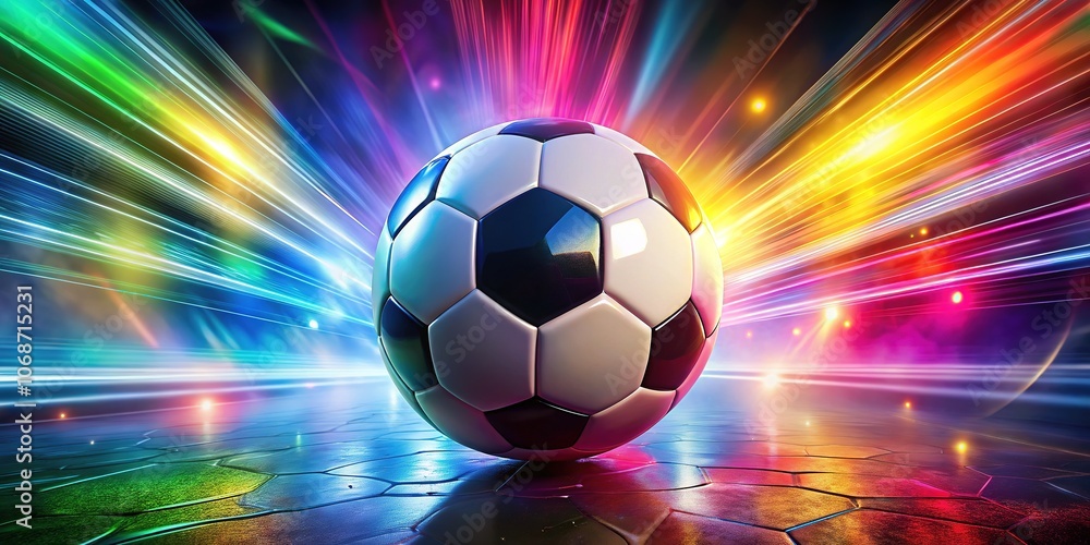 Obraz premium Dynamic soccer ball set against an eye-catching abstract background, embodying the spirit of the game. Ideal for enthusiasts and artistic projects that celebrate soccer culture.