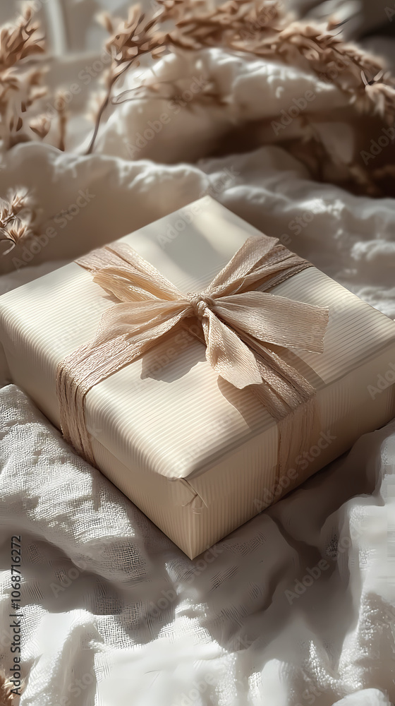 a light beige gift box on a white background a light beige gift box on a white background