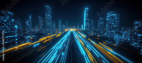 Long exposure of traffic and tall buildings