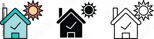 House Icon Set with Sun and Checkmark