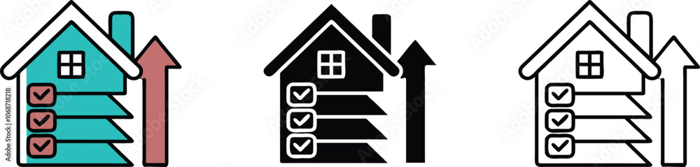 Home Value Increase Checklist Icon Set Home Value Increase Checklist Icon Set