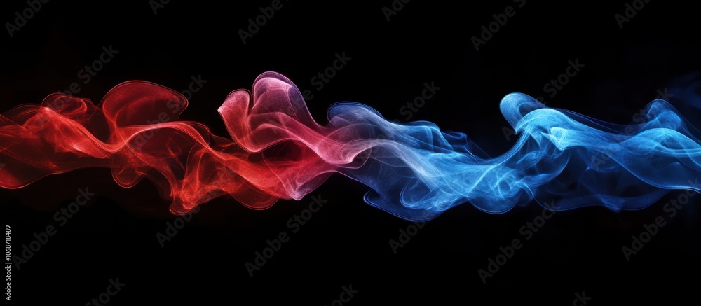 Abstract red and blue smoke swirls on black background. Abstract red and blue smoke swirls on black background.