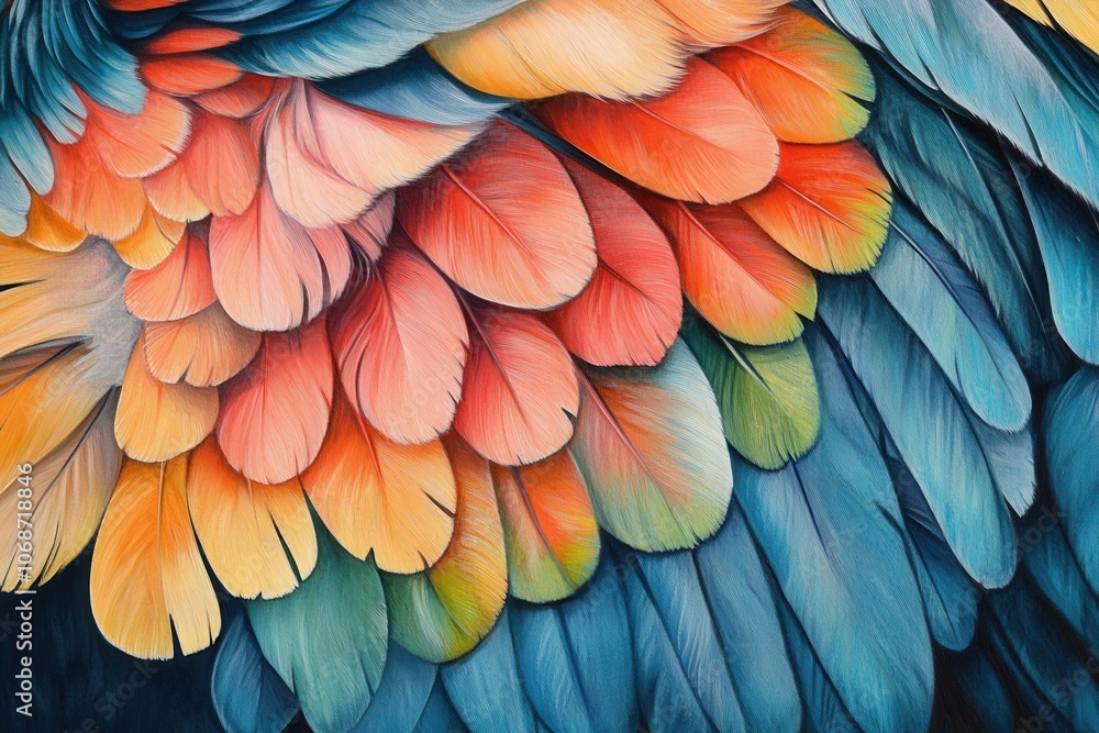 Fototapeta premium A close-up of a parrots plumage showcasing an array of bright, striking colors