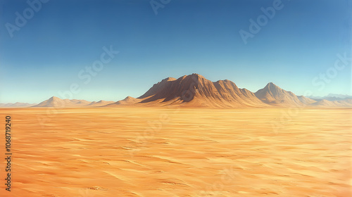 A stunning photography of the desert at sunset, with dramatic shadows cast by towering dunes and the sky painted in warm hues of orange, pink, and purple, creating a breathtaking view of the desert's