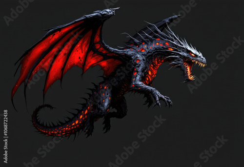 Wallpaper Mural Side view of a dark red undead dragon with peeling skin, glowing eyes, and open wings. Torontodigital.ca